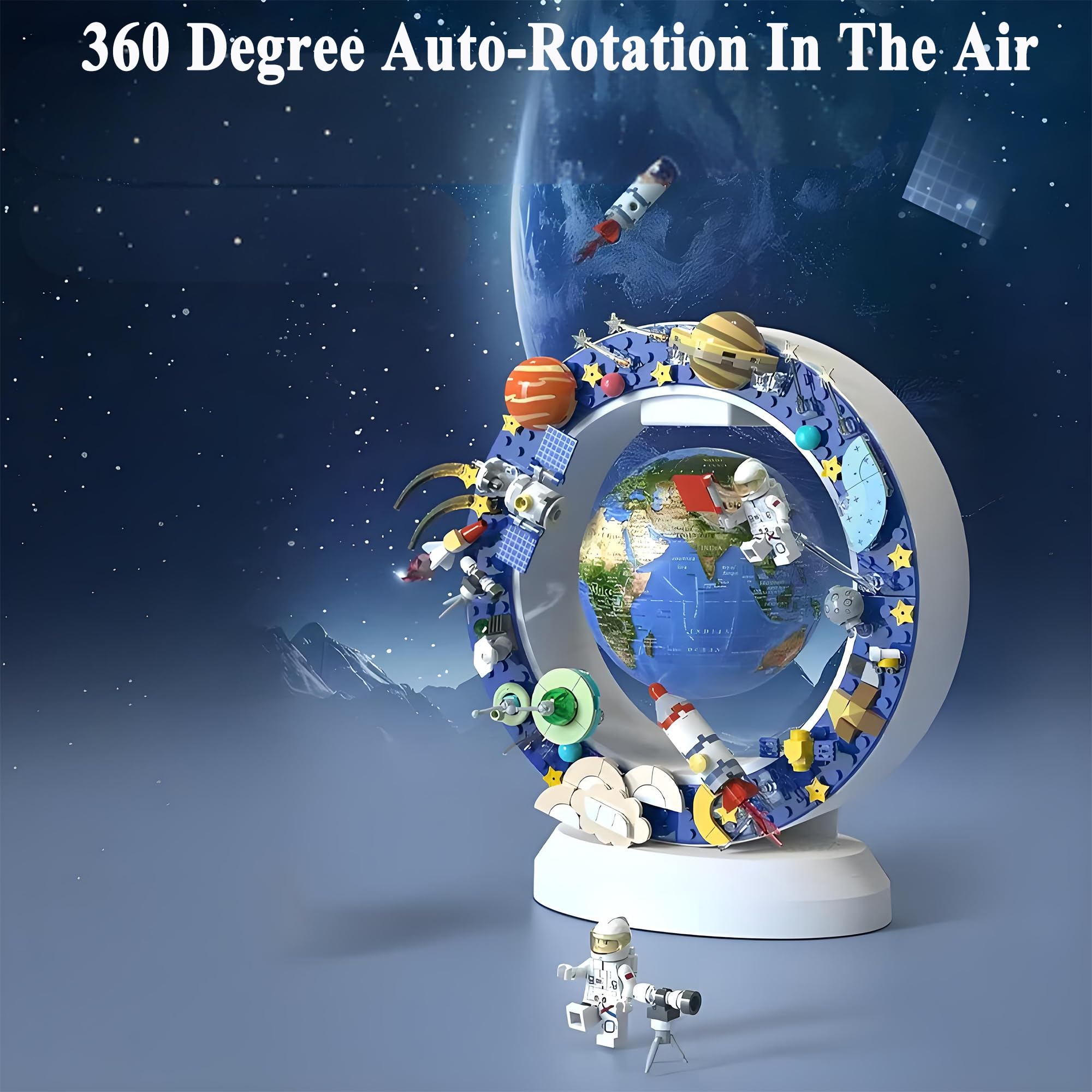 Floating Globe With Led Light-With Building Blocks For Children